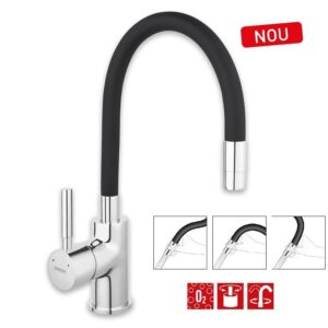 Baterie Bucatarie Ferro Zumba BZA4B Pipa Flexibila Neagra - imagine 1